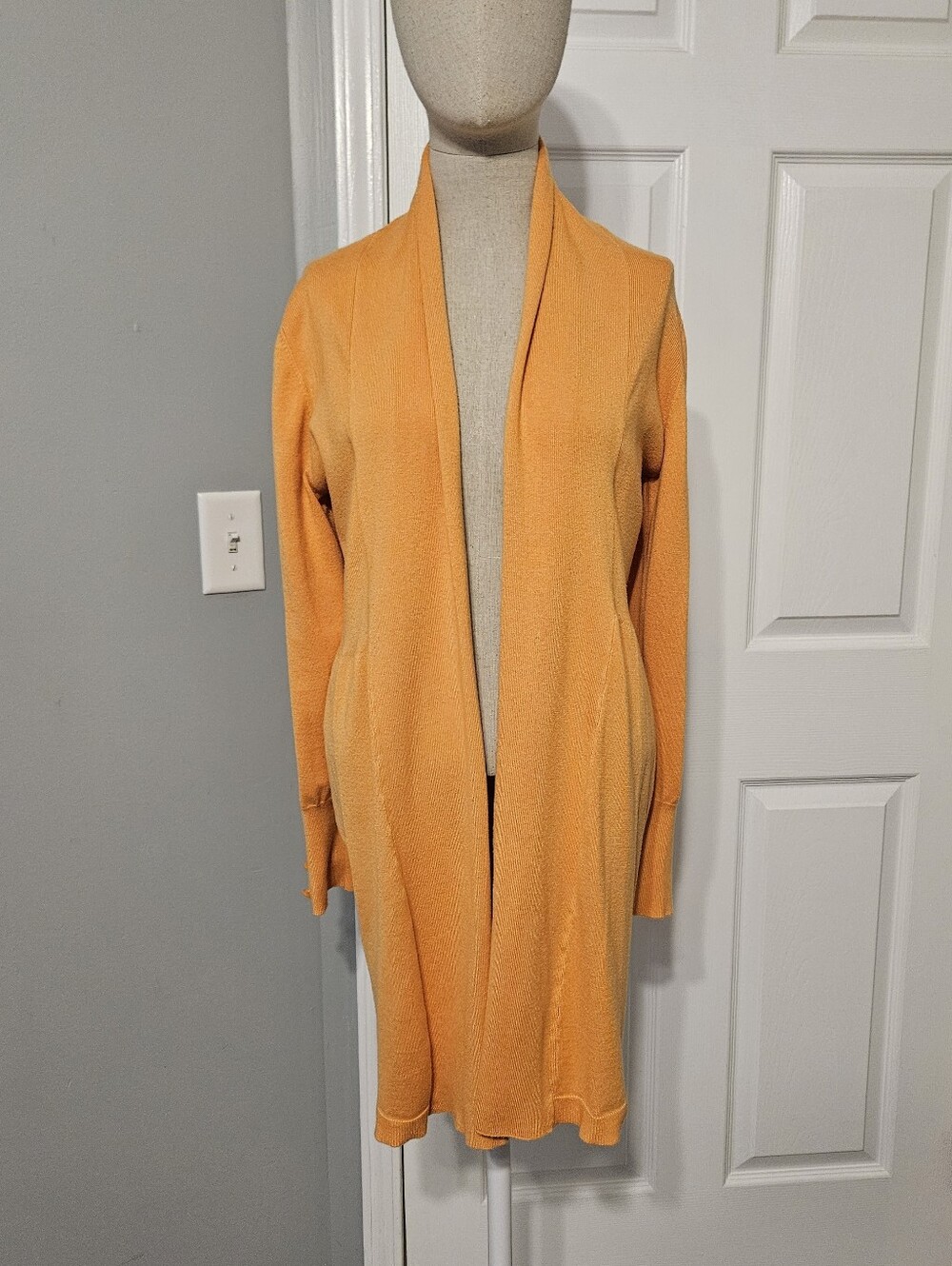 Cyrus Open-Front Orange Knit Long Cardigan